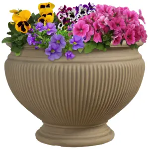 Sunnydaze Indoor/Outdoor Patio, Garden, or Porch Weather-Resistant Double-Walled Elizabeth Ribbed Urn Flower Pot Planter - 16