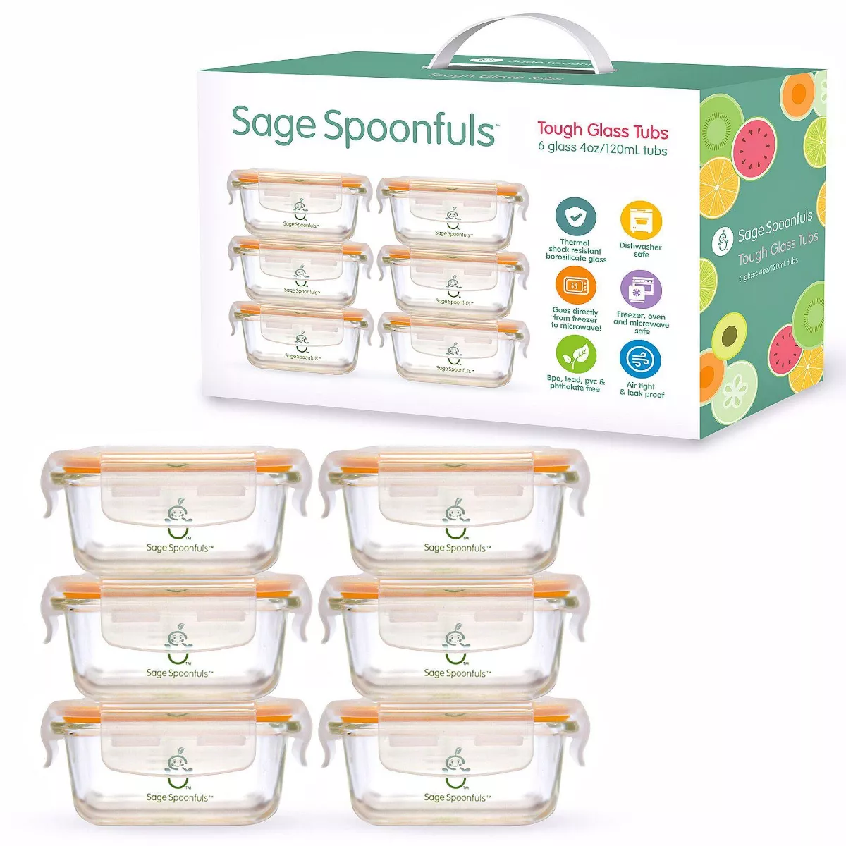 Sage Spoonfuls Tough Glass Tubs 6pk Durable Baby Food Storage Container - Clear - 4oz