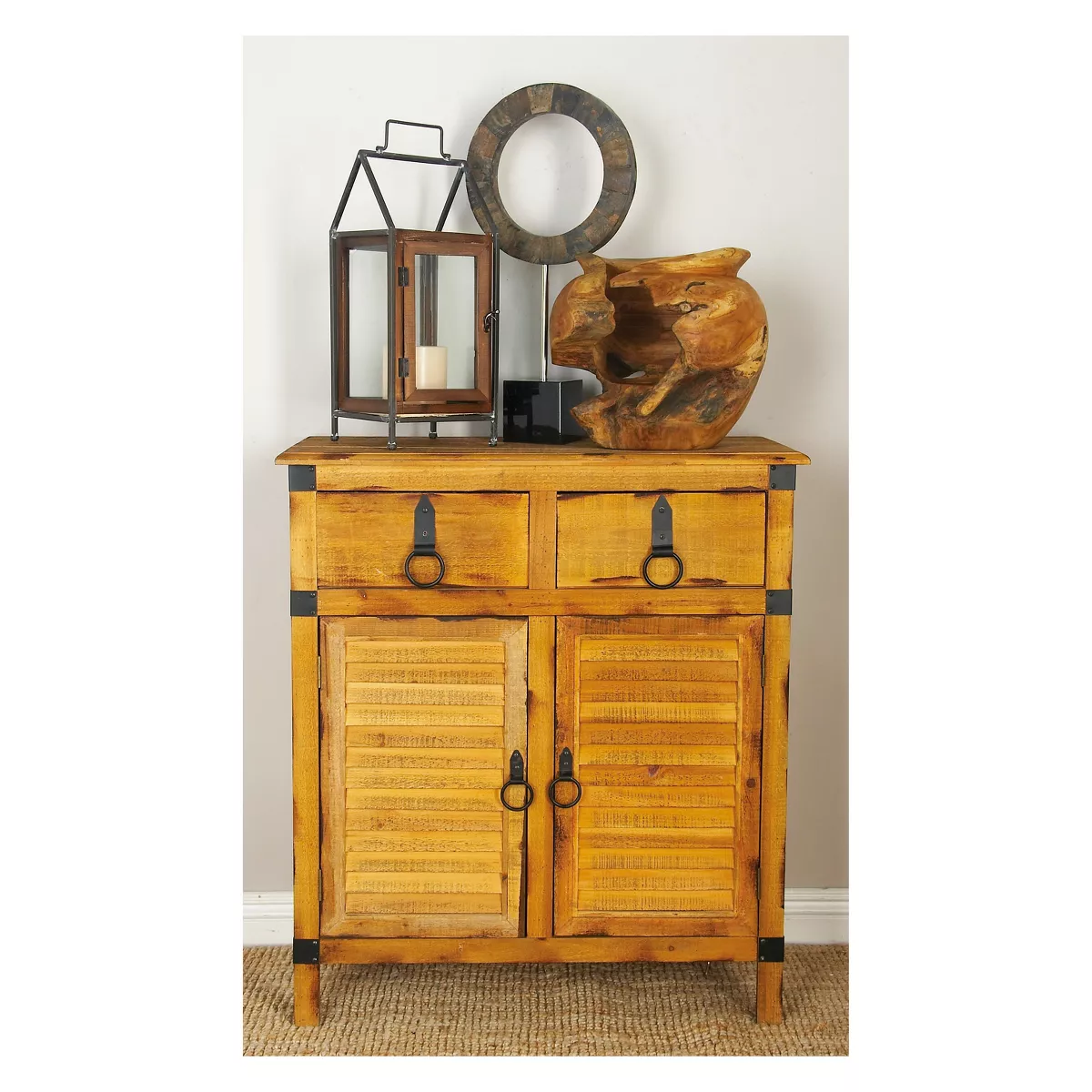 Wood Louvered Door Cabinet Buffet Brown/Black - Olivia & May