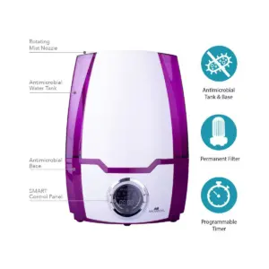 Air Innovations 1.37 Gal Ultrasonic Cool Mist Humidifier with Aroma Tray Purple