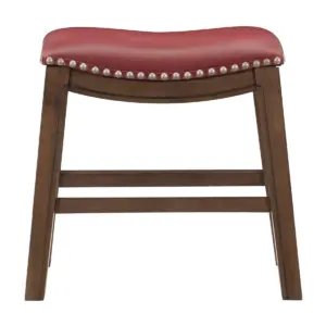 Homelegance 18-Inch Dining Height Wooden Bar Stool with Solid Wood Legs and Faux Leather Saddle Seat Kitchen Barstool Dinning Chair, Brown and Red