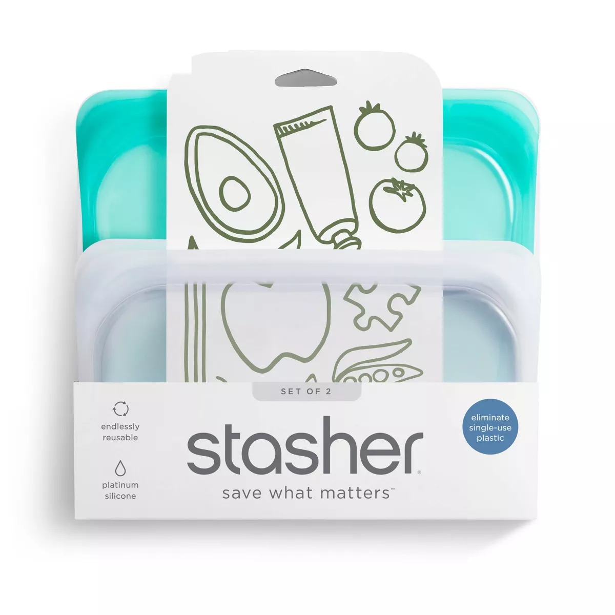 stasher Food Storage Container - Snack Aqua - 2pk/24.9oz