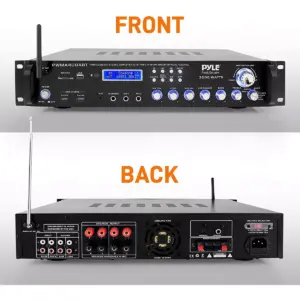 Pyle PWMA4004BT Powerful 3000 Watt 4 Channel Bluetooth Hybrid Amplifier Receiver with 2 Battery Powered Handheld Microphones & Remote Control (2 Pack)