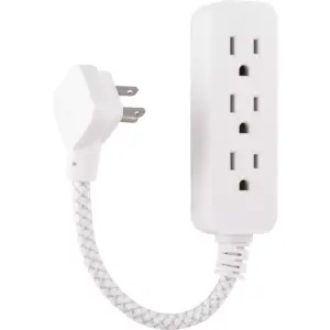 Philips 3-Outlet Surge Protector with 1 Ft. Extension Cord, Gray and White
