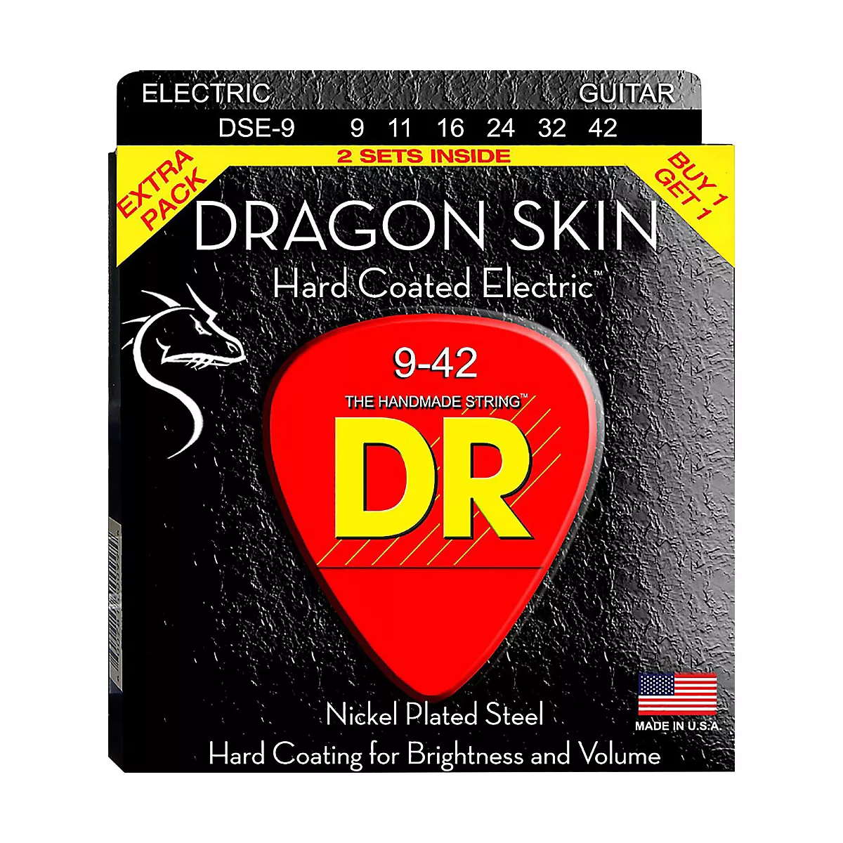 DR Strings Dragon Skin (2 Pack) Light Coated Electric Guitar Strings (9-42)
