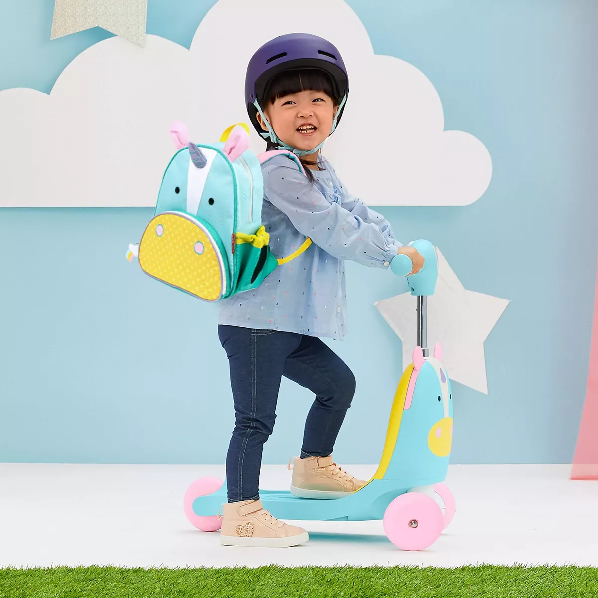 Skip Hop Kids' 3-in-1 Ride On Scooter and Wagon Toy - Unicorn