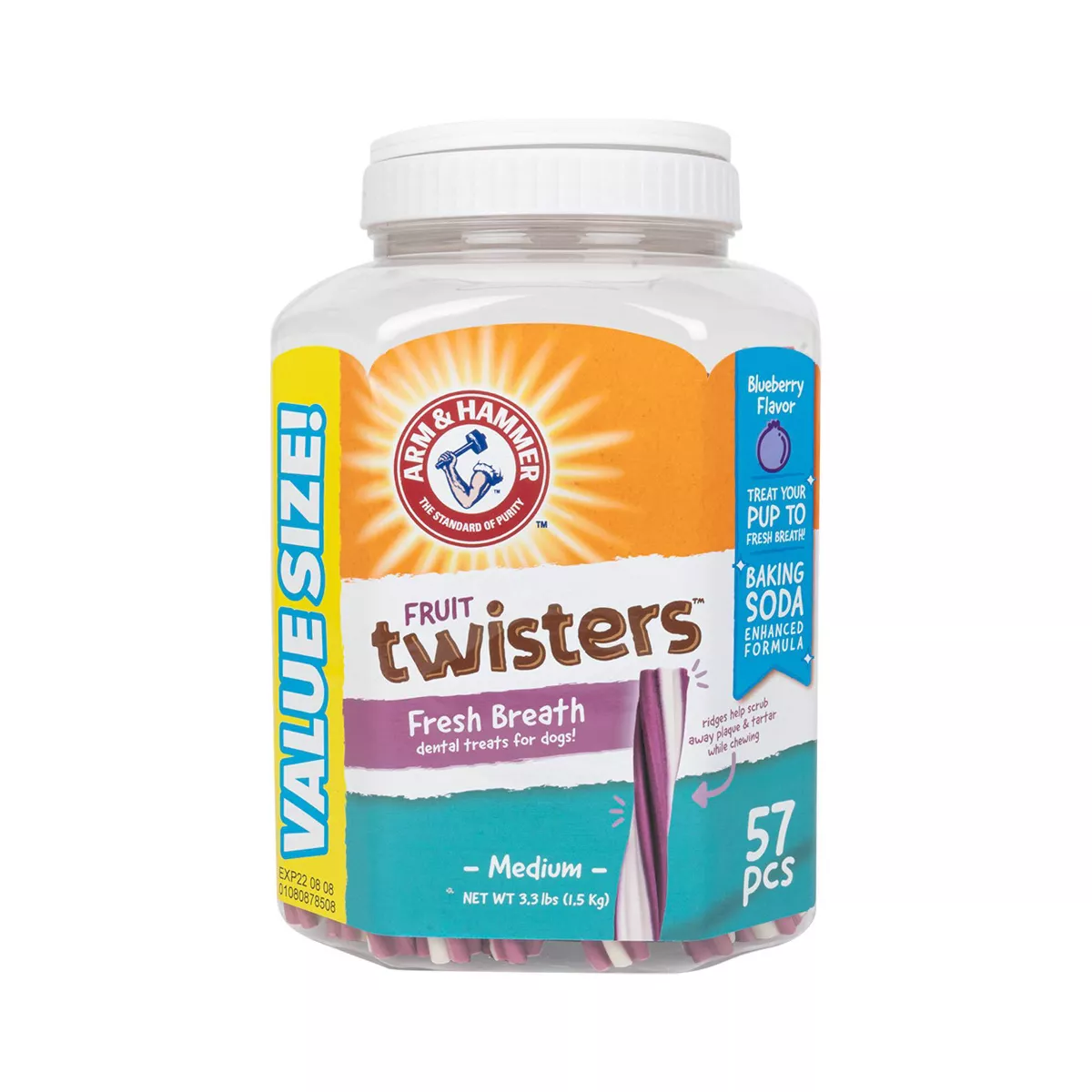 Arm & Hammer Fruit Twisters Blueberry Dental Dog Treats - 57ct