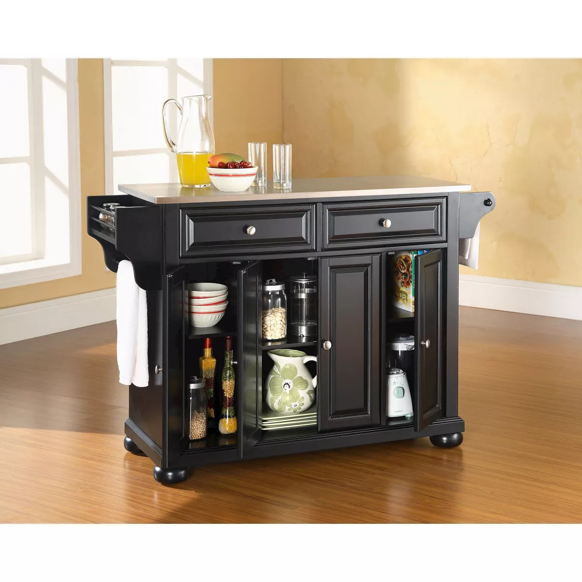 Alexandria Stainless Steel Top Kitchen Island Wood/Black - Crosley