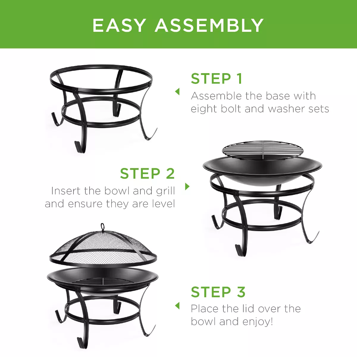 Best Choice Products 22in Steel Outdoor Fire Pit Bowl BBQ Grill w/ Screen Cover, Log Grate, Poker for Camping, Bonfire