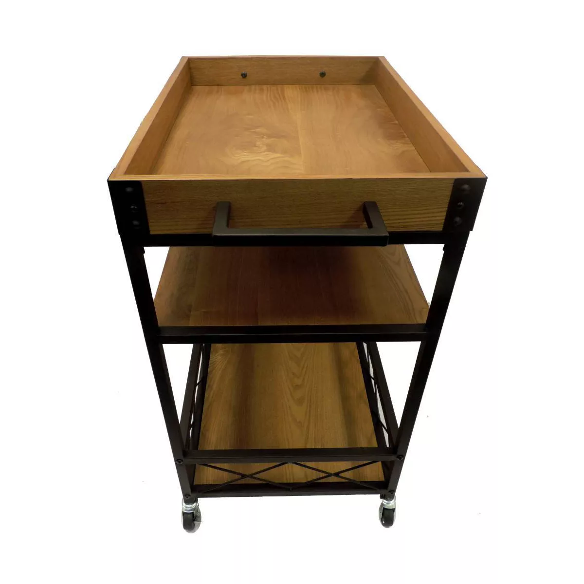 Kitchen Mobile Serving Bar Cart with Shelves and Wine Glass Holder Black/Brown - Benzara