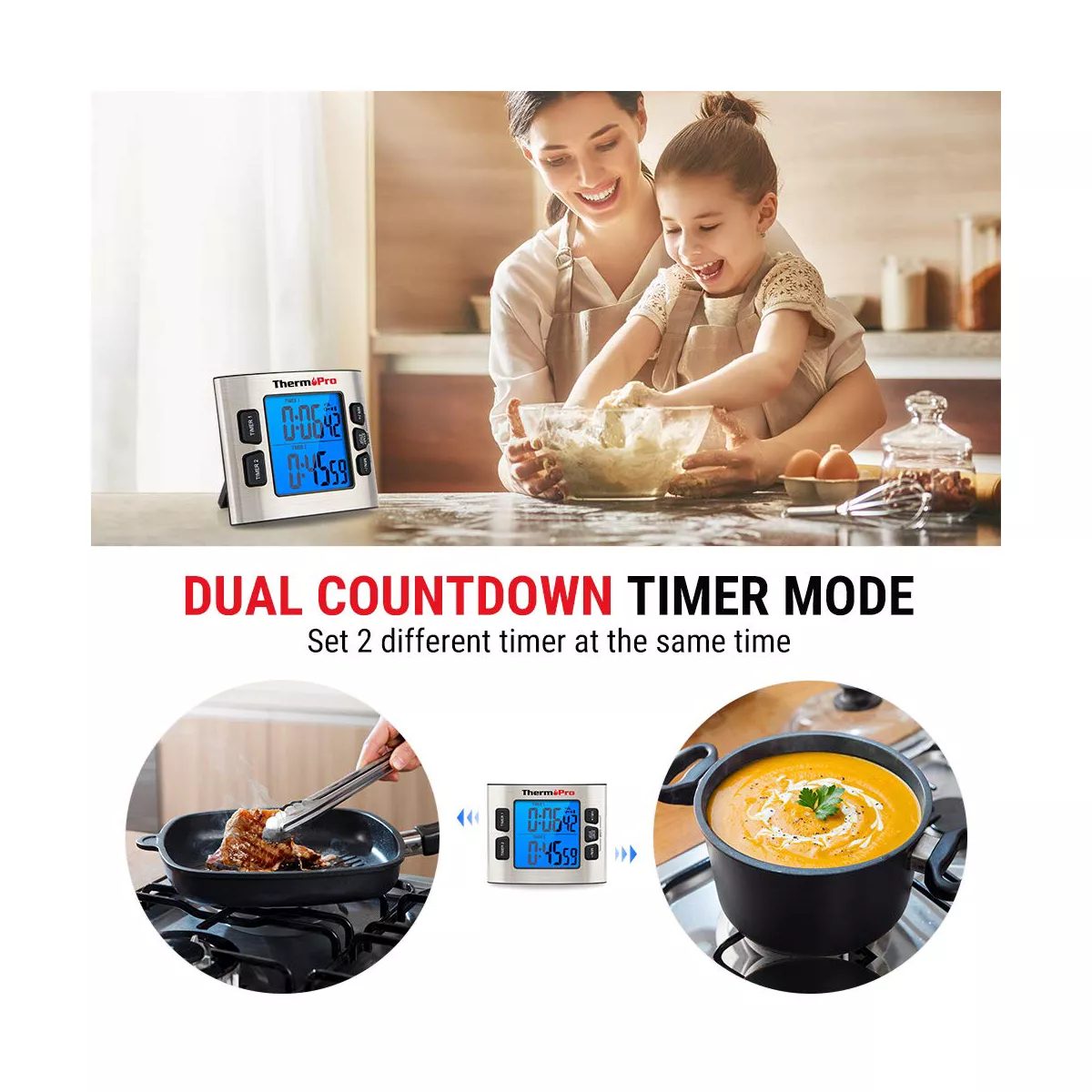 ThermoPro TM02 Dual Digital Kitchen Timer