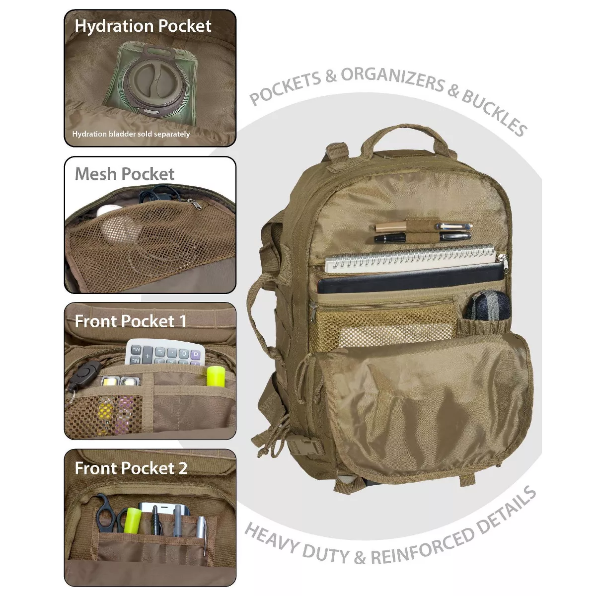 Rockland 20'' Military Tactical Laptop Backpack - Tan