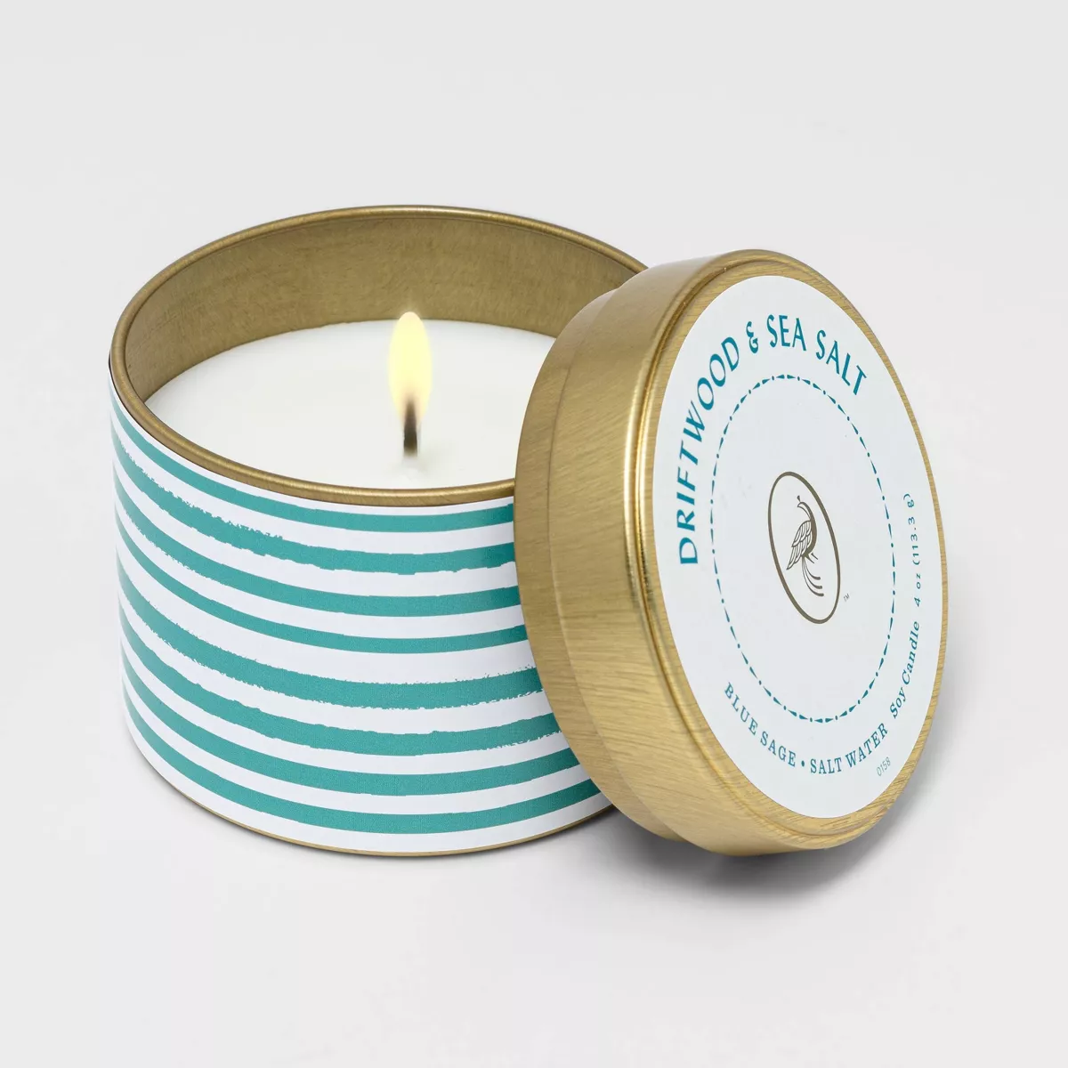 4oz Mini Patterned Tin Driftwood and Sea Salt Candle - Opalhouse™