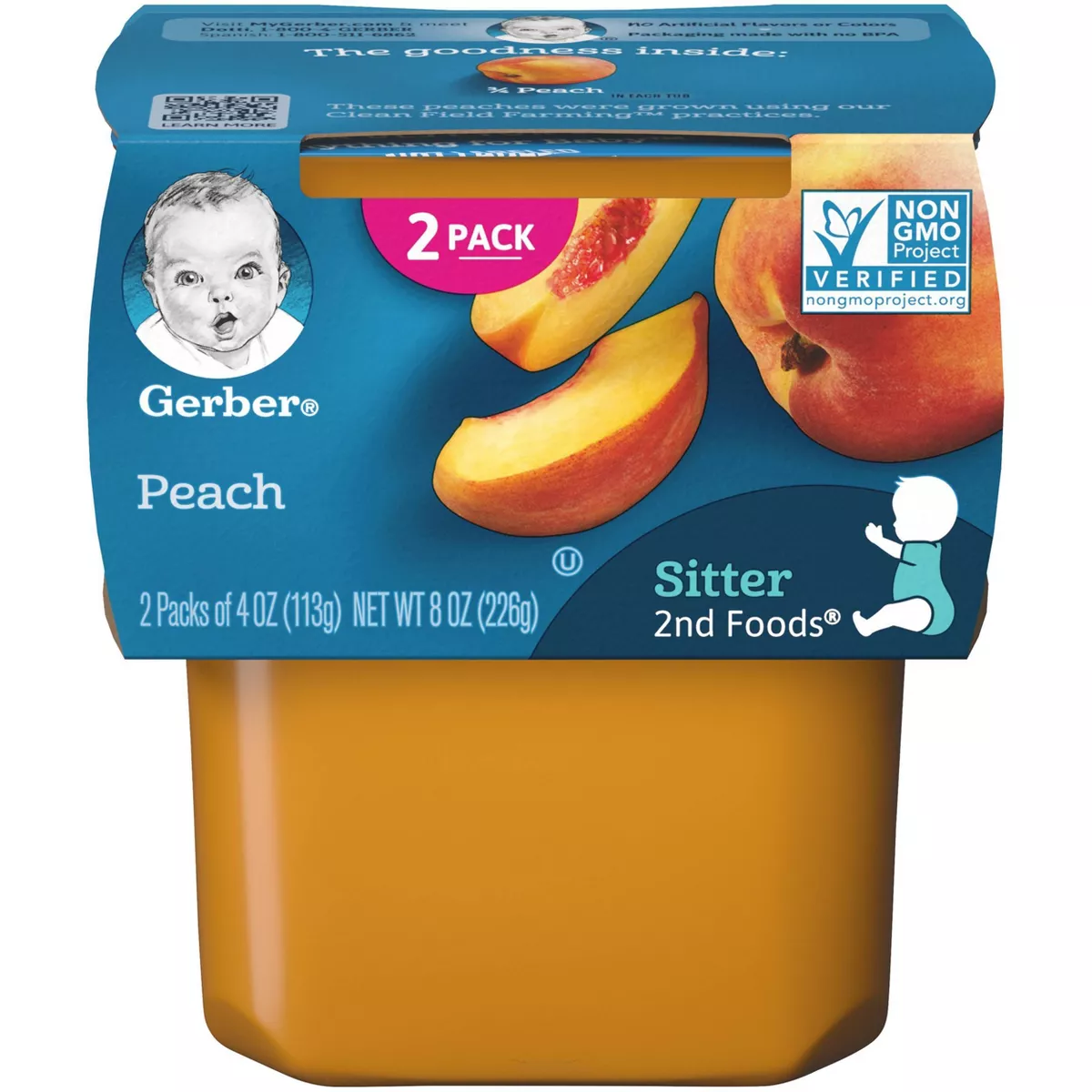 Gerber Sitter 2nd Foods Peach Baby Meals Tubs - 2ct/4oz Each