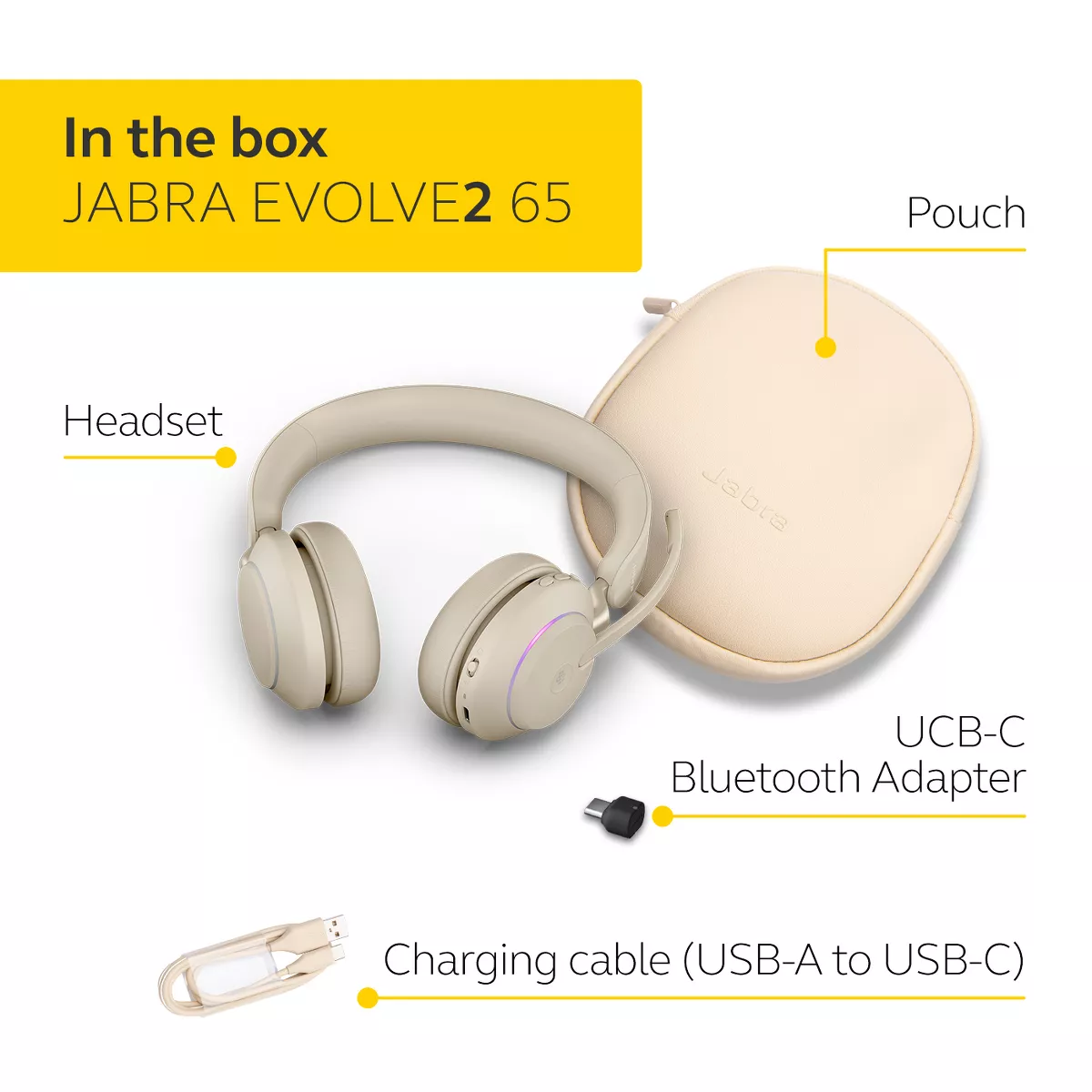 Jabra Evolve2 65 USB-C MS Stereo - Beige Wireless Headset / Music Headphones