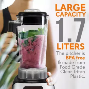 NutriChef NCBL1700 Professional Home Kitchen 5 Speed Digital Countertop Blender w/ 1.70 Liter Container, Pulse Blend and Timer for Smoothies and Soup