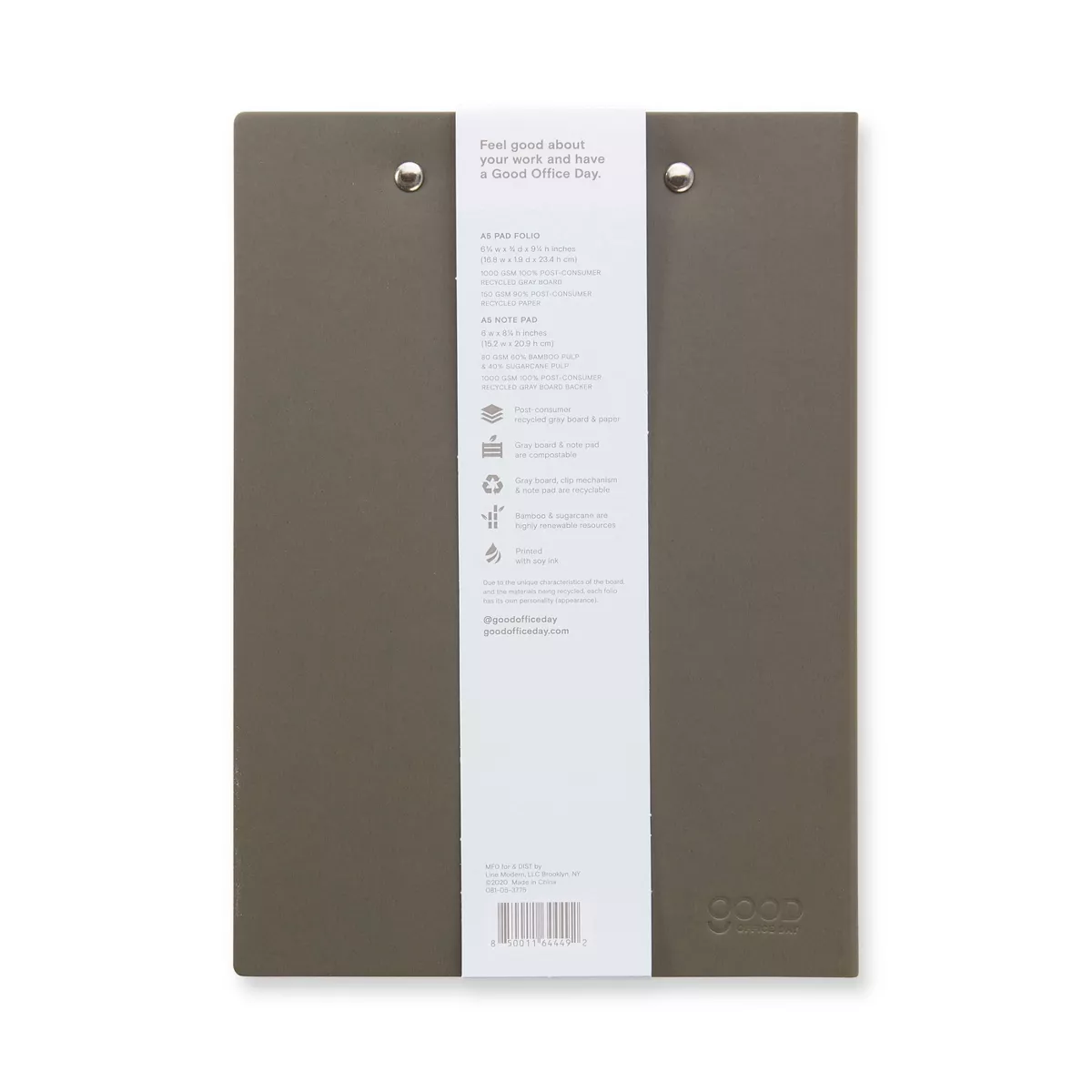 A5 Pad Folio with Clip and Paper Pad Charcoal - Good Office Day