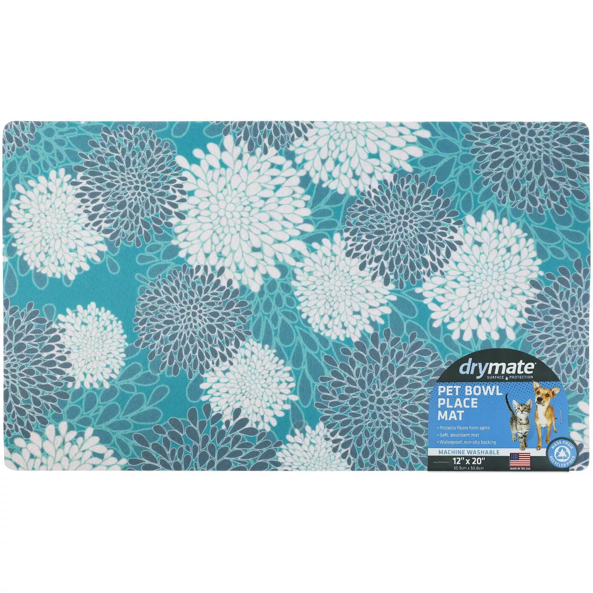 Drymate Dog and Cat Feeding Placemat - Blossoms Gray & White