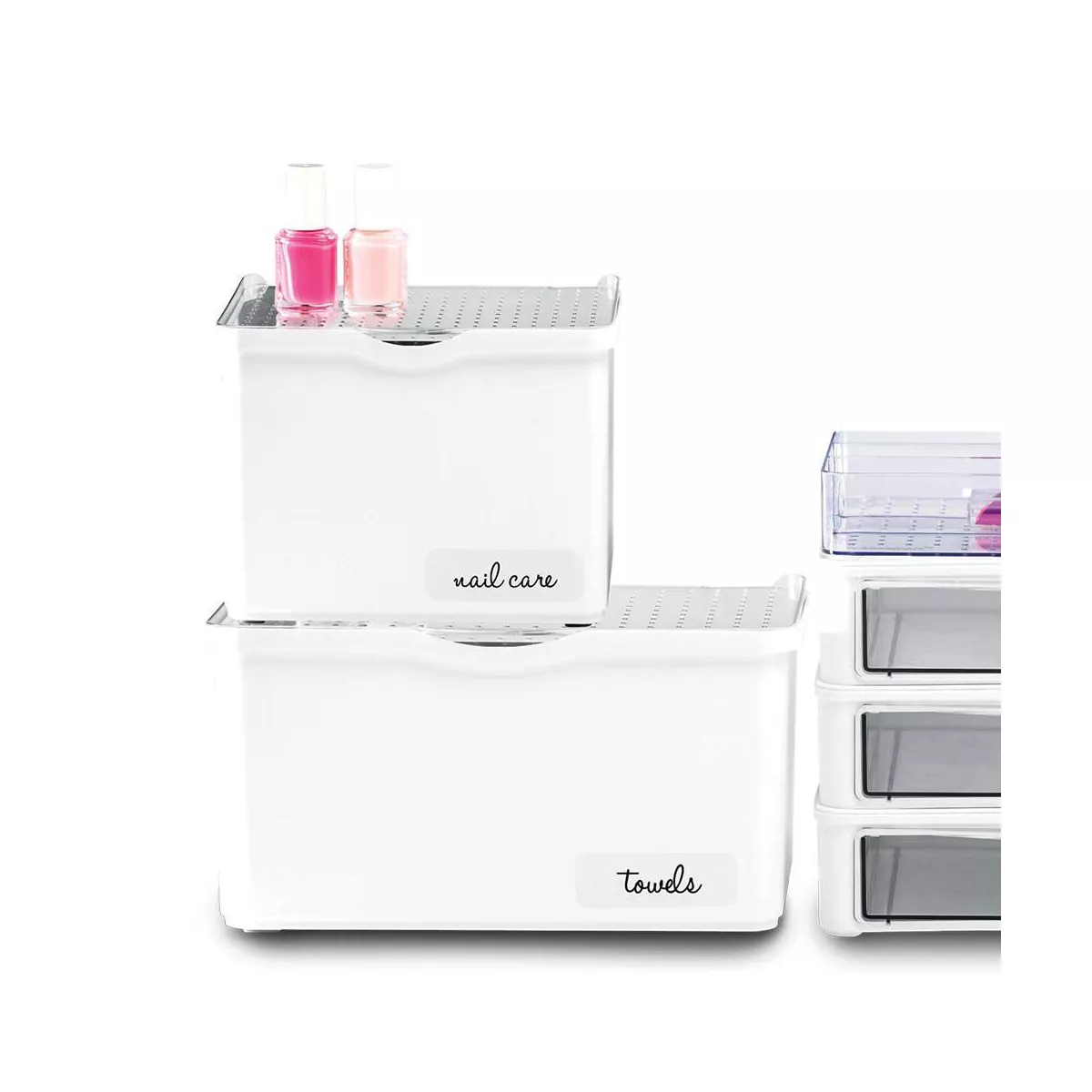 Small Stacking Bin with Lid Clear/White - Madesmart