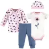 Touched by Nature Baby Girl Organic Cotton Preemie Layette 4pc Set, Blossoms, Preemie