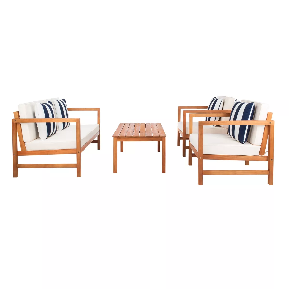 Montez 4pc Living Set with Accent Pillows - Natural/Beige/Navy - Safavieh