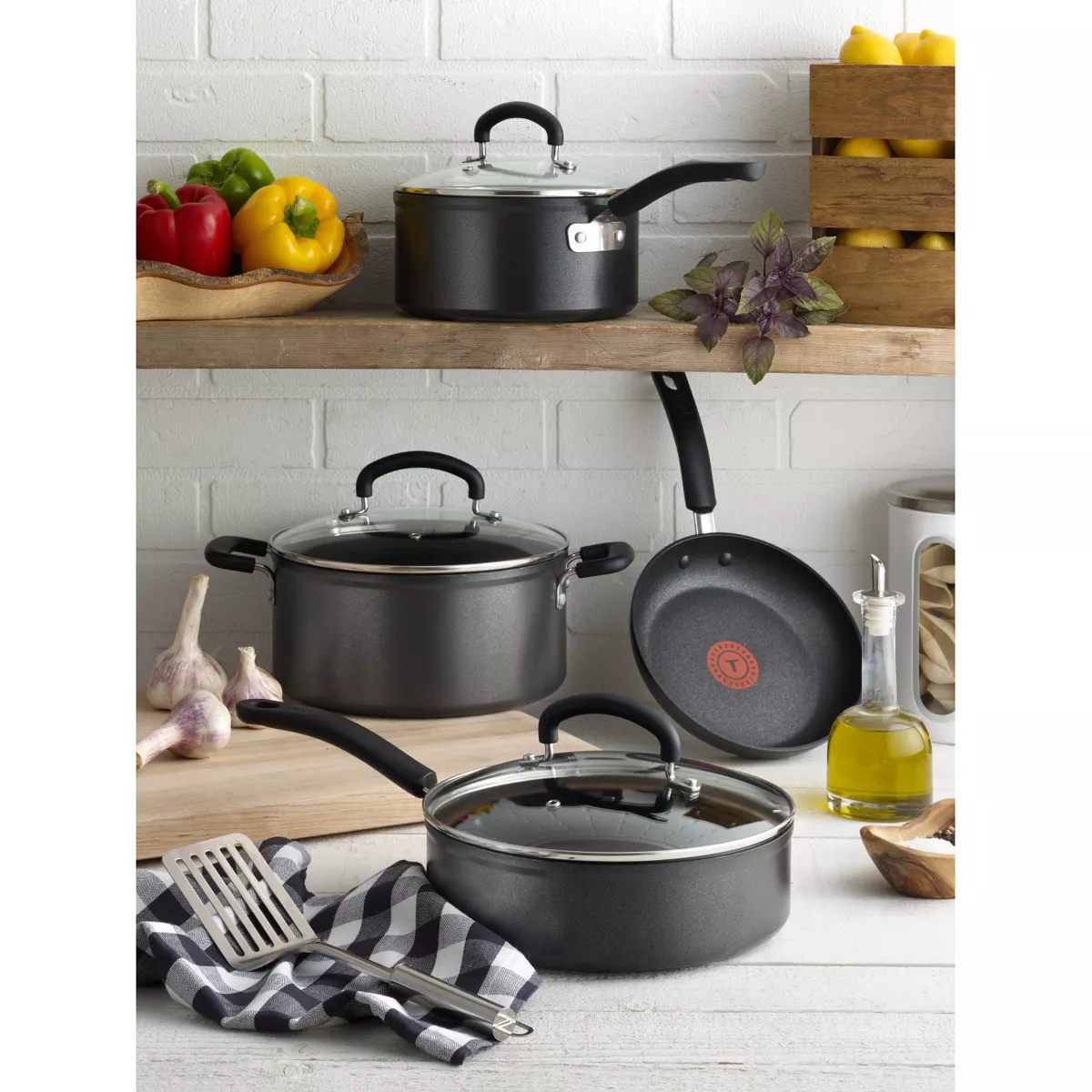 T-fal Expert Forged Nonstick Cookware, 12pc Set, Black