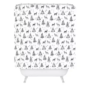Winter Deer in Black Shower Curtain Black/White - Deny Designs