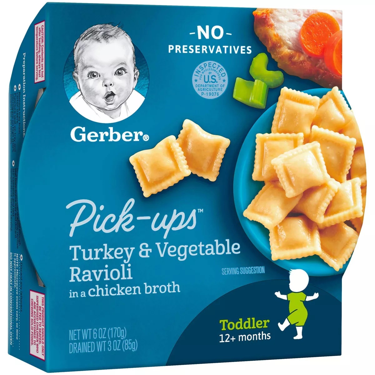 Gerber Toddler Pasta Pick-Ups Turkey & Vegetable Ravioli in a Chicken Broth Baby Meals - 6oz