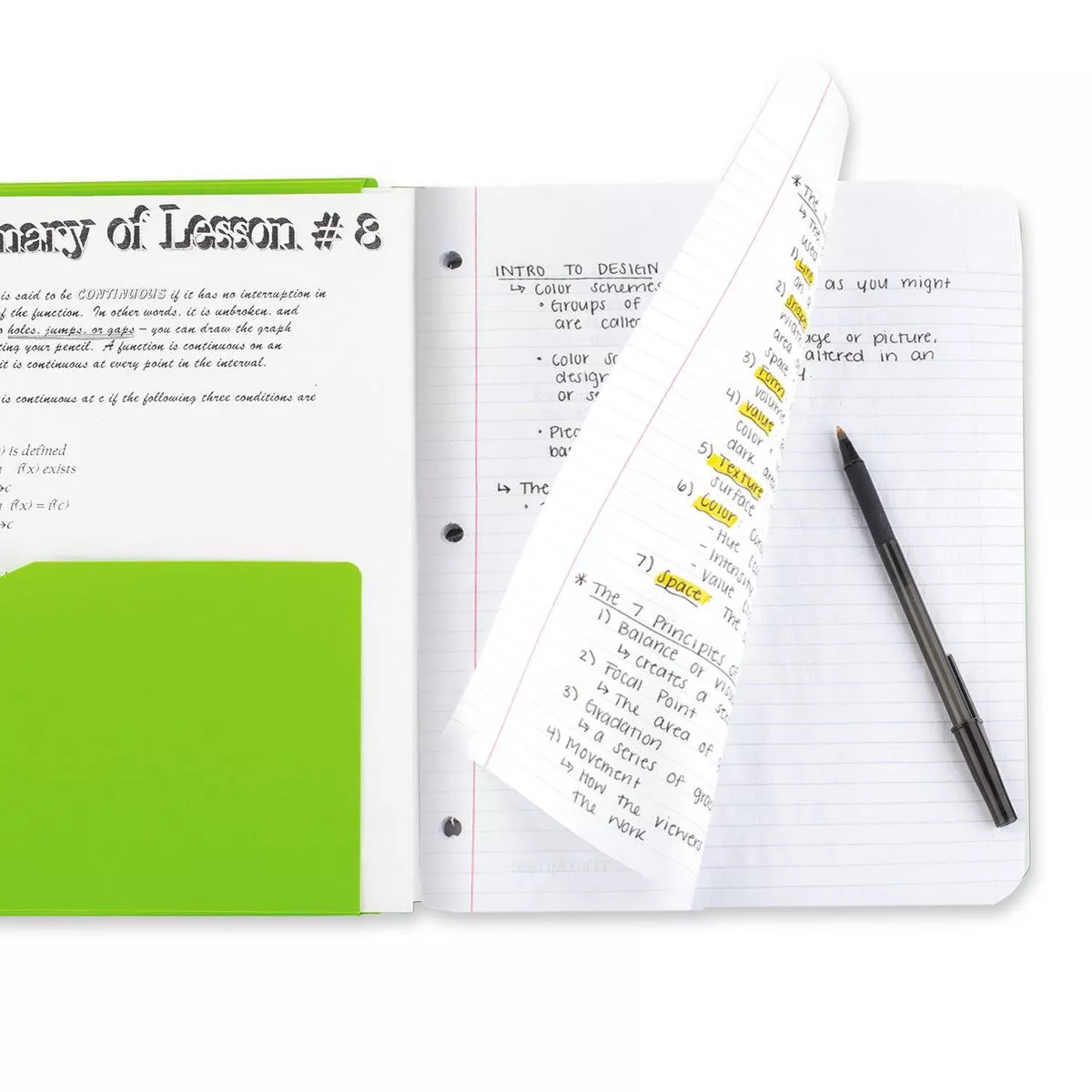 Composition Notebook College Ruled Trifold 2-Pocket Folder Lime - Five Star