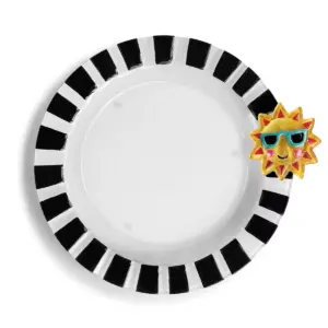 DEMDACO Black and White Striped Round Pop-In Platter 14 x 14 - White