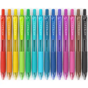 Arteza Retractable Gel Ink Colored Pens Set, Bright Colors - Doodle, Draw, Journal - 14 Pack (ARTZ-9726)