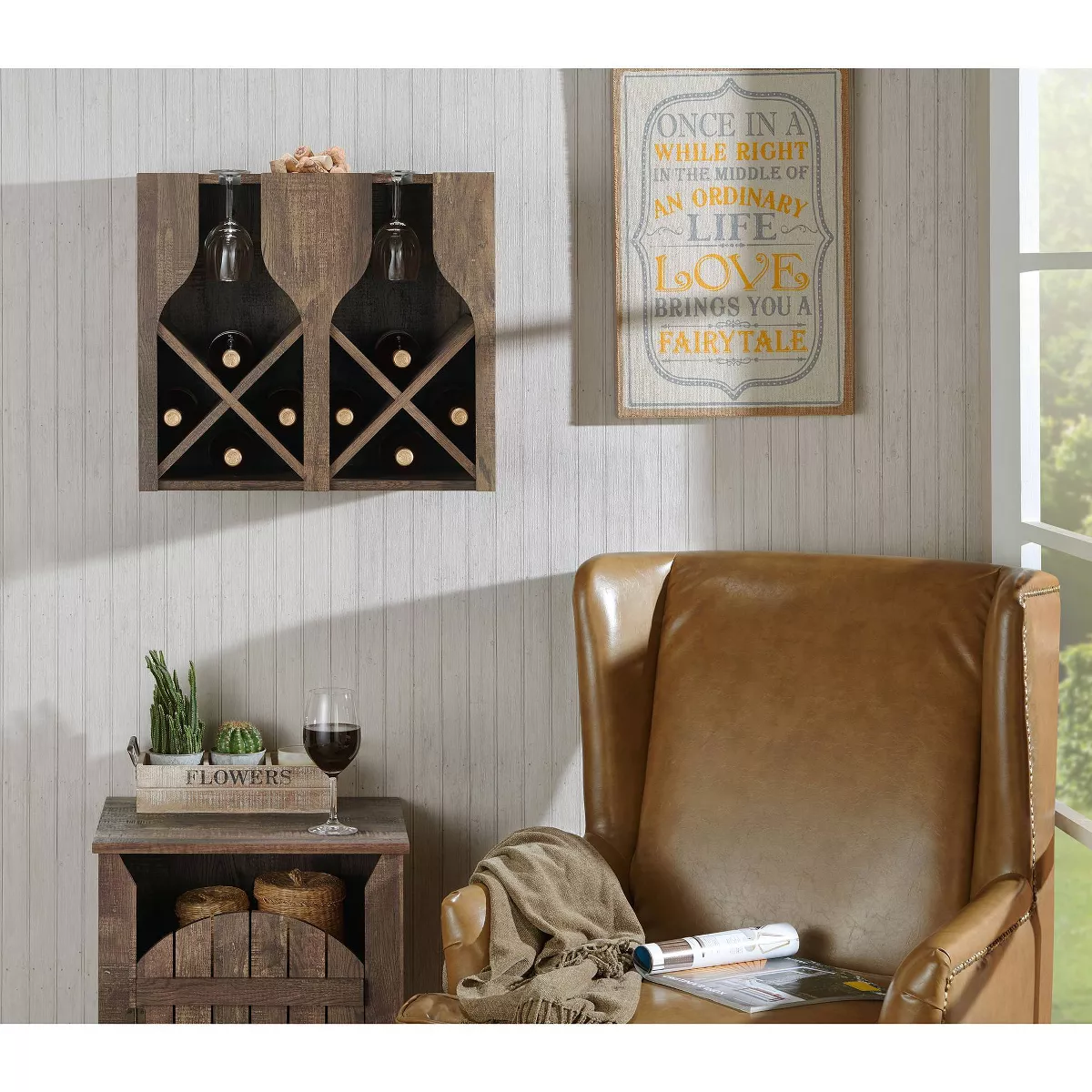 Ralswel Wall Mount Wine Rack Reclaimed Oak - miBasics