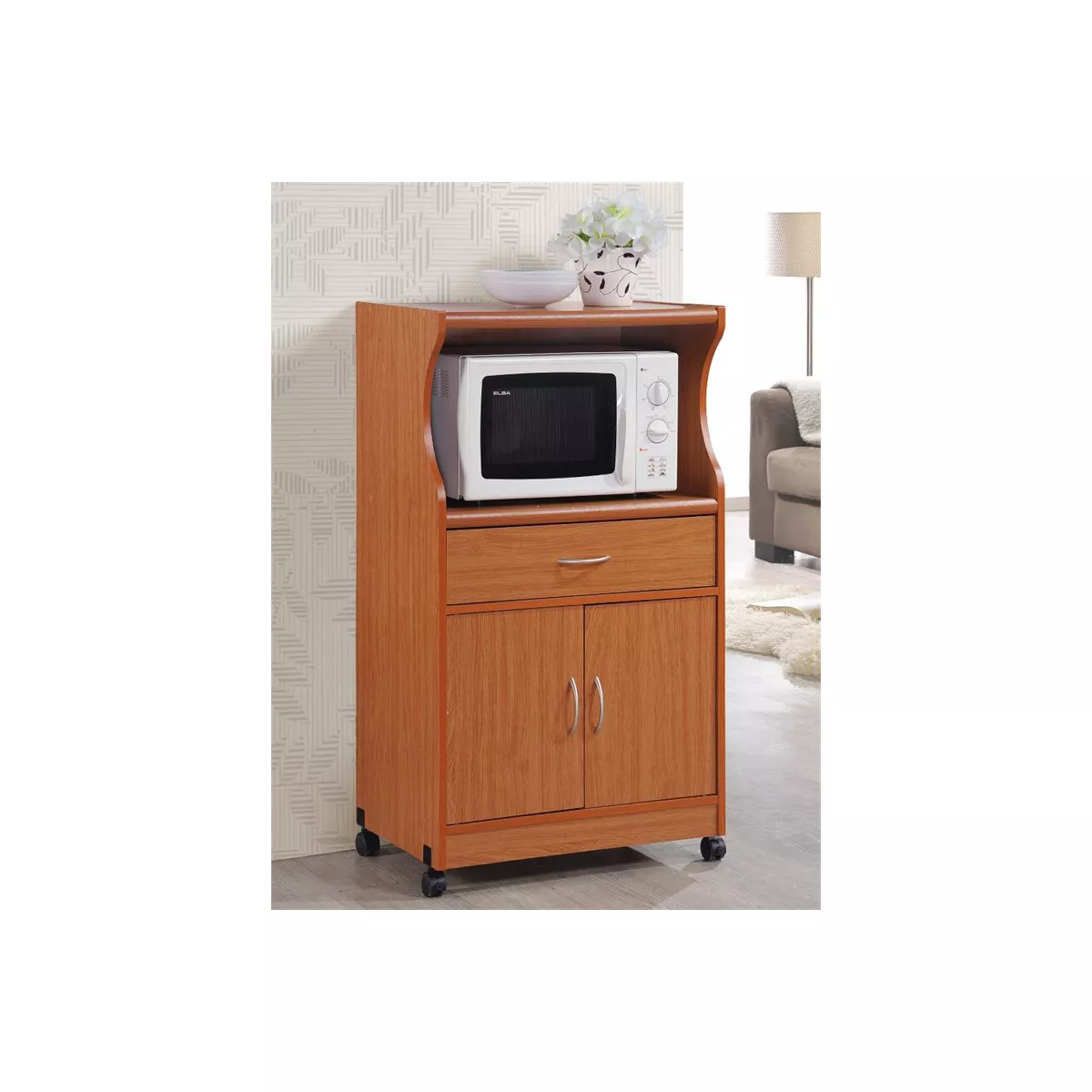 Microwave Kitchen Cart in Cherry - Hodedah
