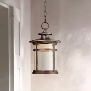 Franklin Iron Works Rustic Outdoor Ceiling Light Hanging Lantern LED Bronze 13 1/2