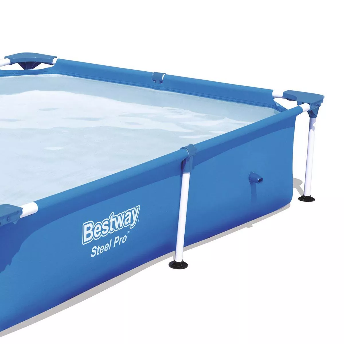 Bestway 56545E Steel Pro 7.25 x 4.9 x 1.4 Ft Outdoor Rectangular Frame Above Ground Family Kids Swimming Pool with Easy Setup, Blue