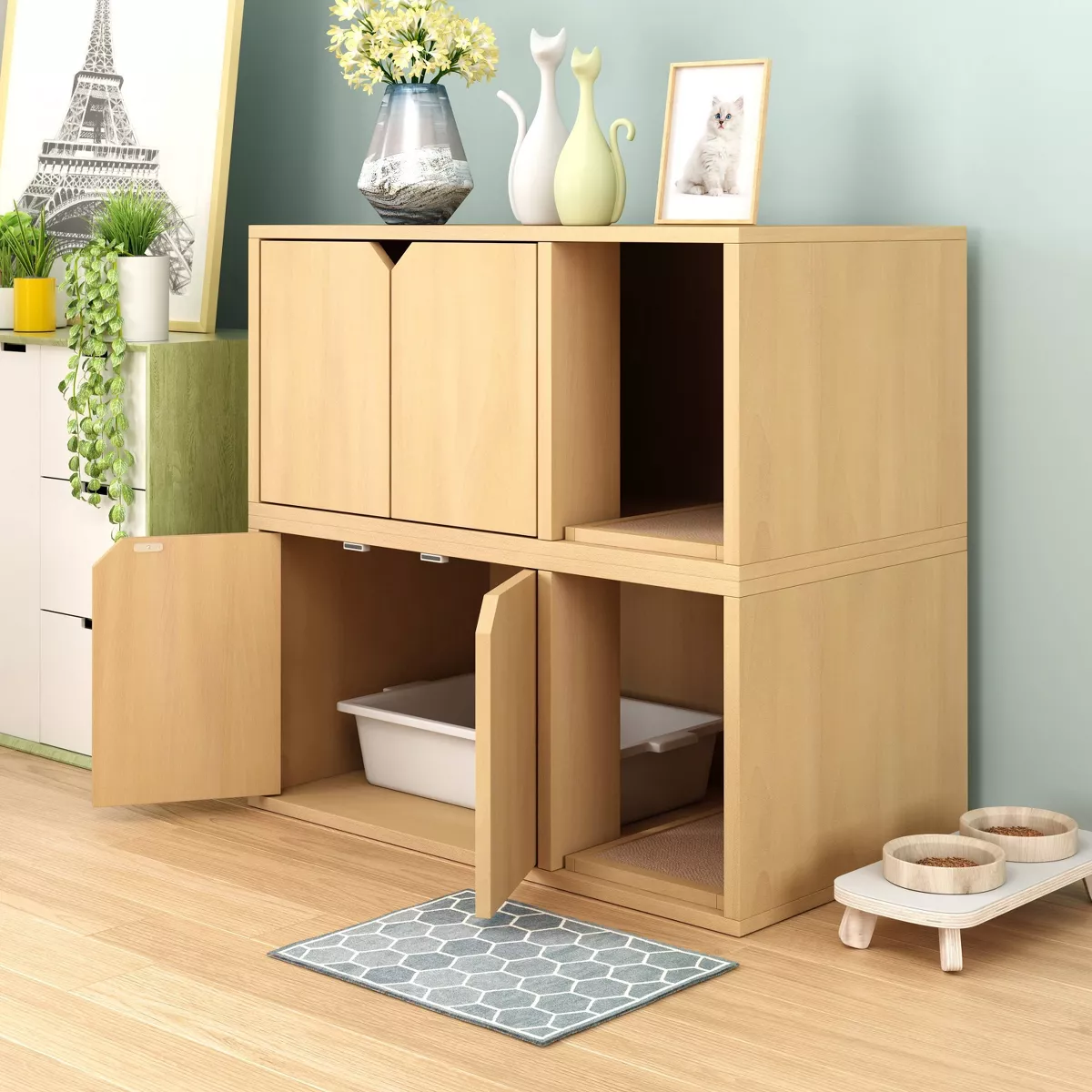 Way Basics Eco Cat Litter Box Enclosure - Natural Wood Grain