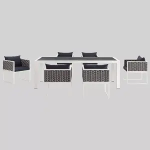 Stance 7pc Outdoor Patio Aluminum Dining Set - White/Navy - Modway