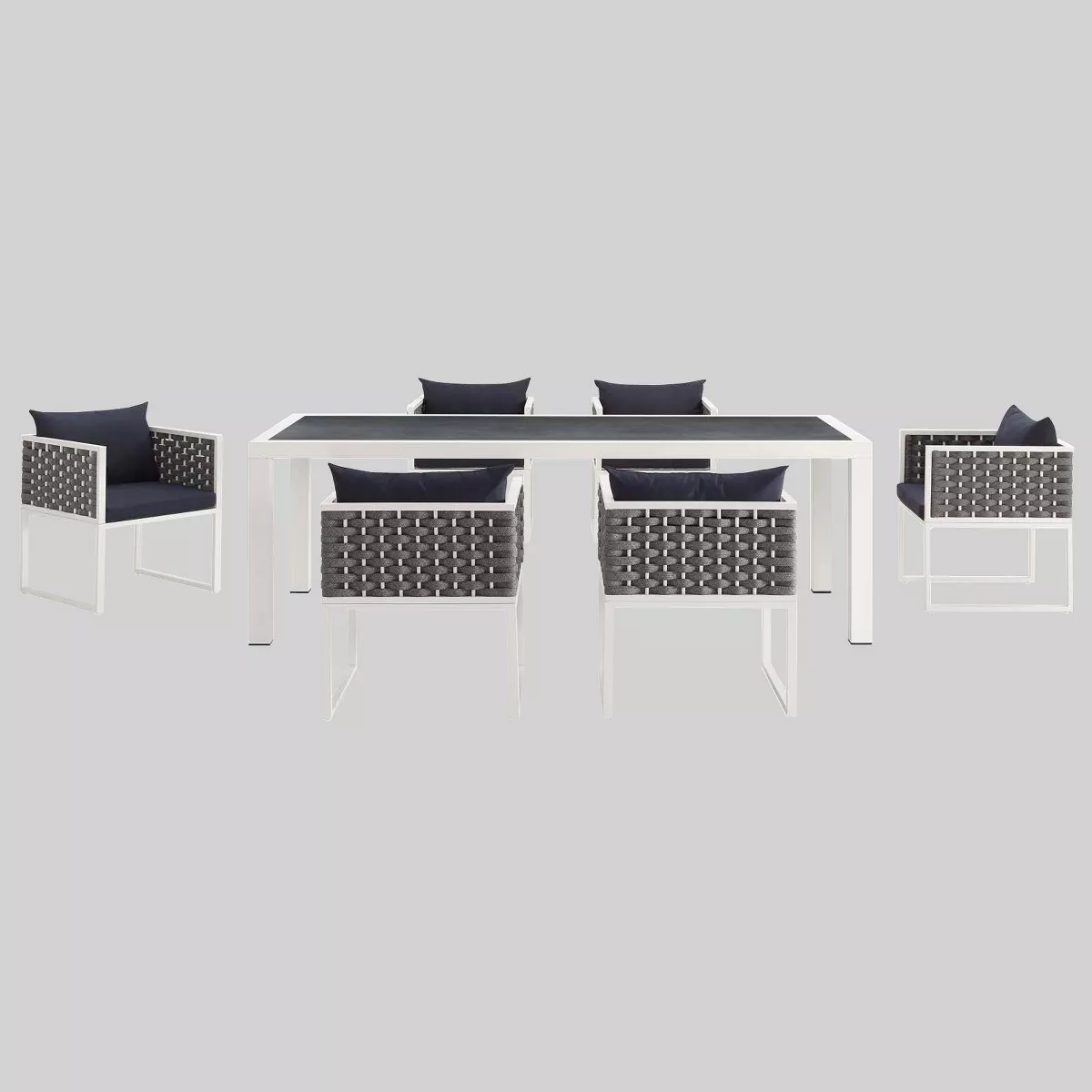 Stance 7pc Outdoor Patio Aluminum Dining Set - White/Navy - Modway