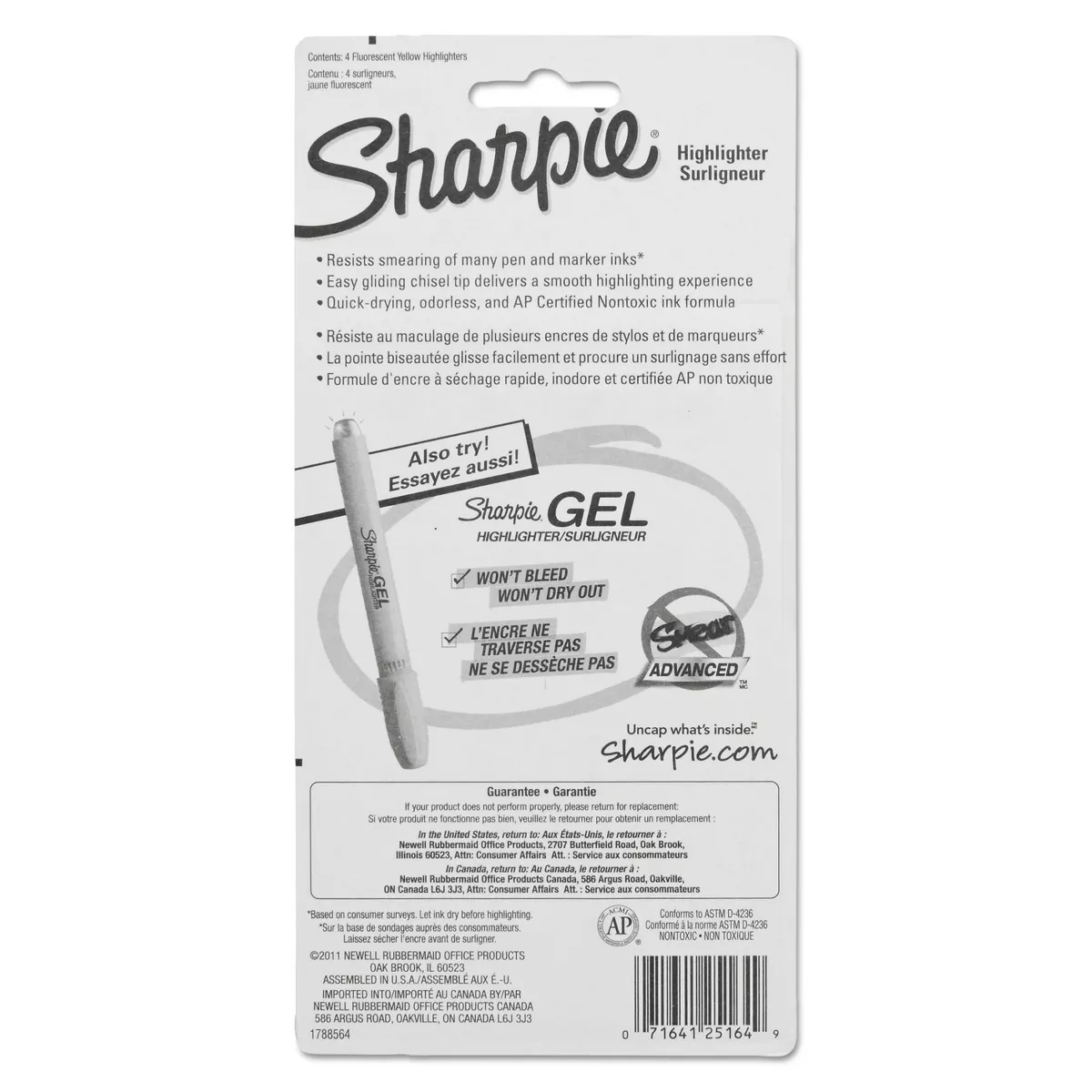 Sharpie Accent Tank Style Highlighter Chisel Tip Fluorescent Yellow 4/Set 25164PP