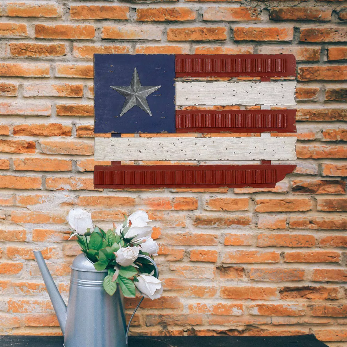 Wood & Metal Flag Wall Decor - Alpine Corporation