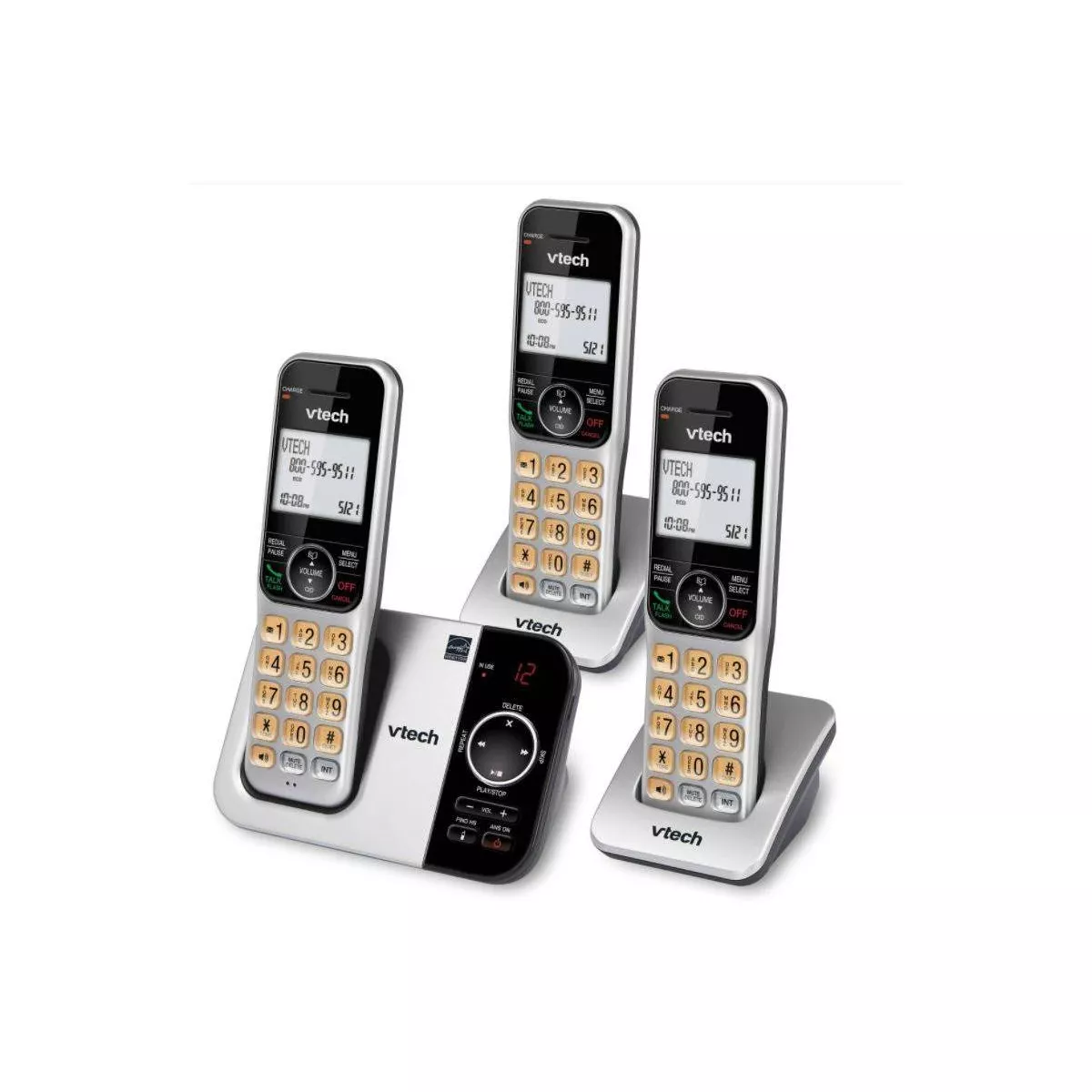 VTech DECT 6.0 Expandable Cordless Phone with Answering Machine - 3 Handsets (CS5329-3)