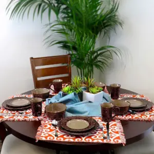 16pc Stoneware Antique Elegance Embossed Dinnerware Set Brown - Elama
