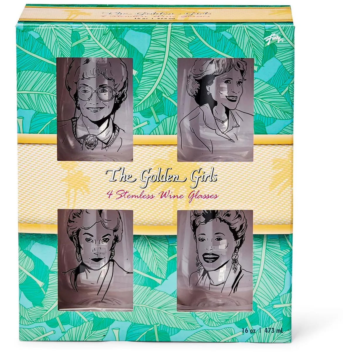 Just Funky The Golden Girls Stemless Wine Glass Collectible Set of 4| Each Holds 16 Ounces