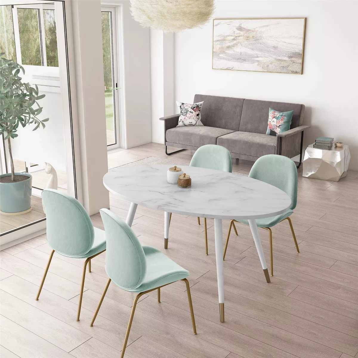 Amari Oval Faux Marble Dining Table White - CosmoLiving by Cosmopolitan