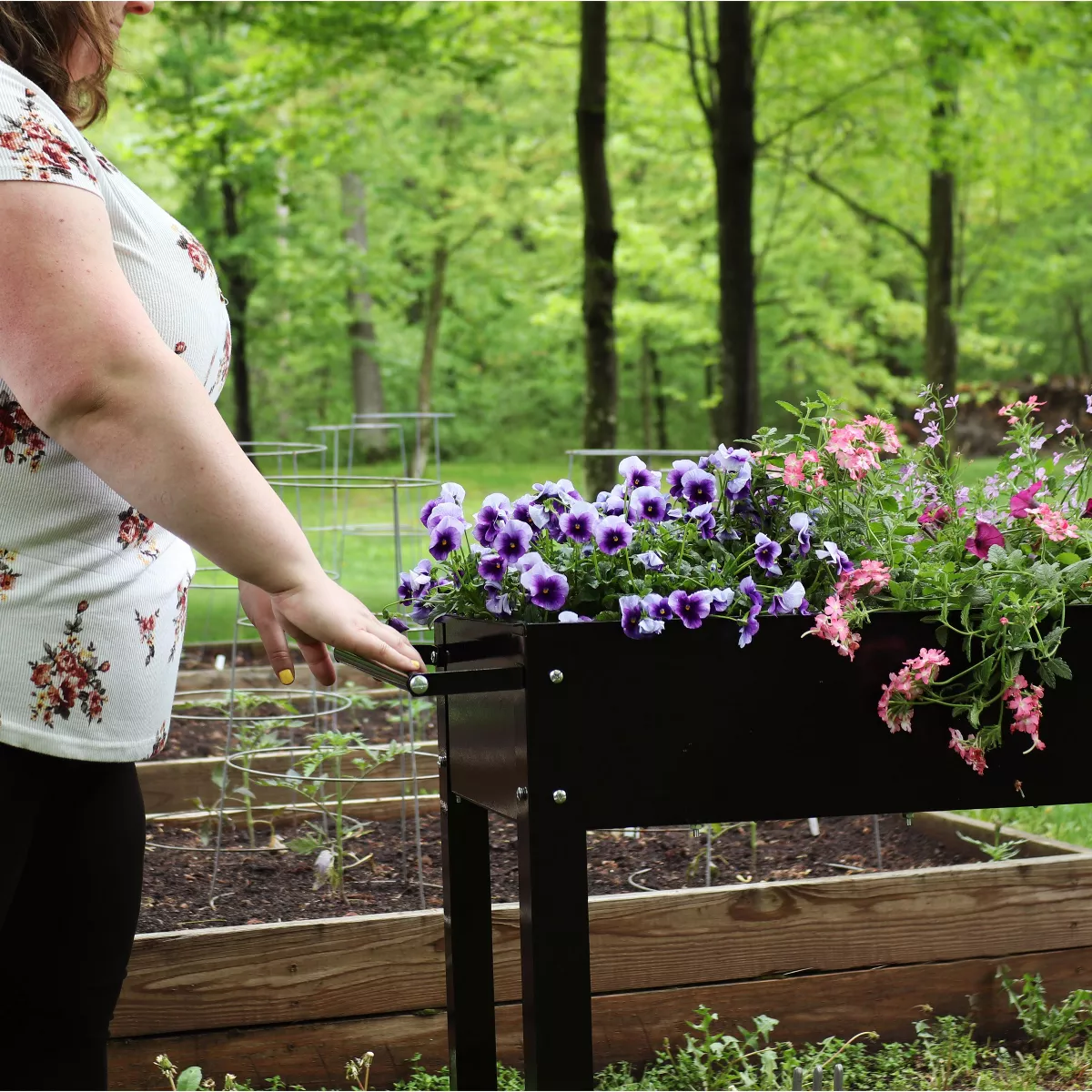 Sunnydaze Outdoor Galvanized Steel Raised Garden Bed Cart with Handlebar and Wheels for Patio, Deck or Yard - 41" L - Black
