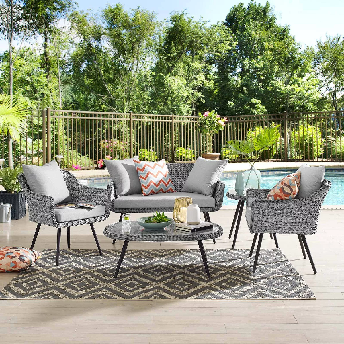 Endeavor 5pc Outdoor Wicker Rattan Patio Sectional Sofa Set Gray - Modway