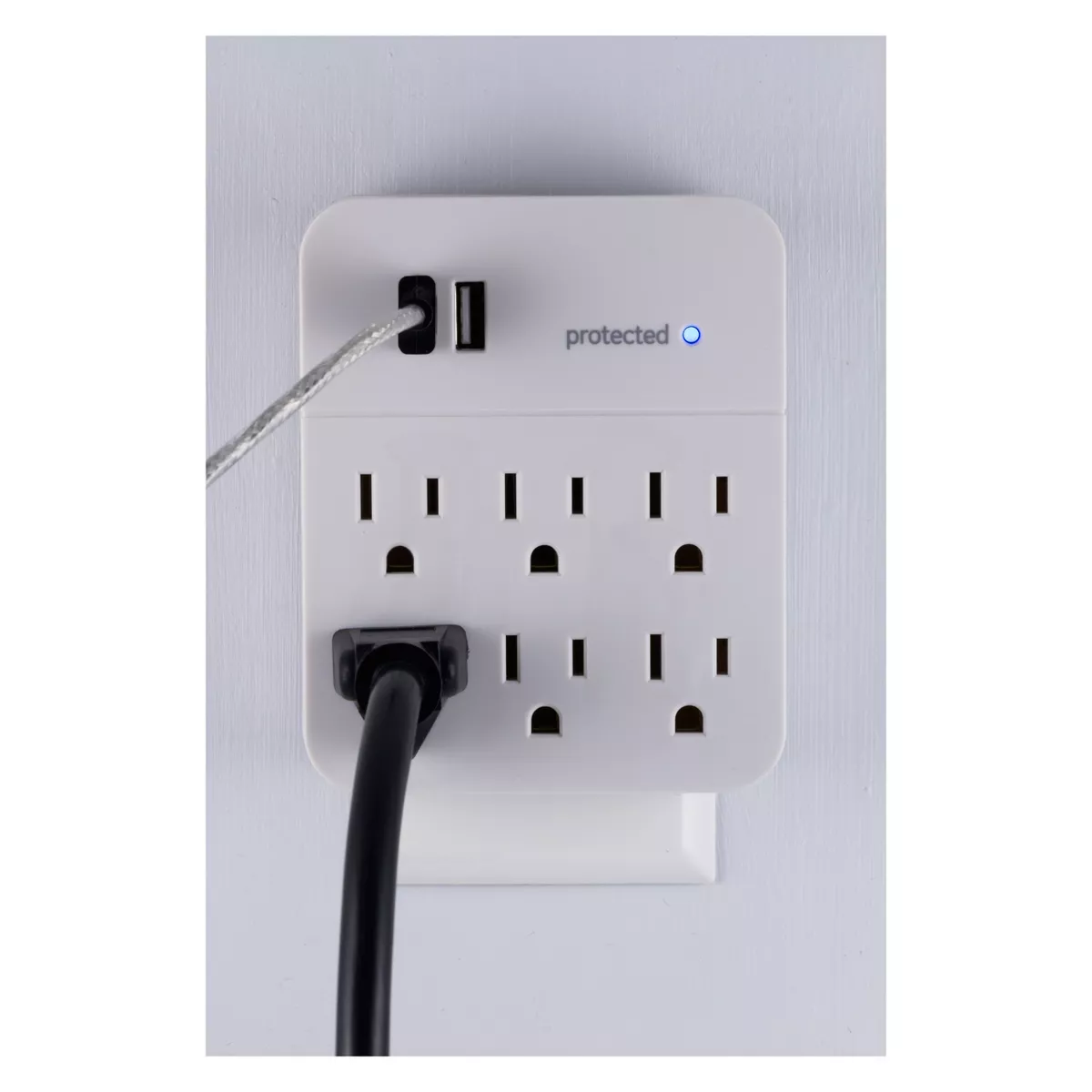 General Electric 6 Outlet 2 USB Port Surge Protector Wall Tap 560 White