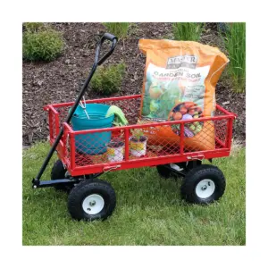 Sunnydaze Outdoor Lawn and Garden Heavy-Duty Durable Steel Mesh Utility Wagon Cart with Removable Sides - Red