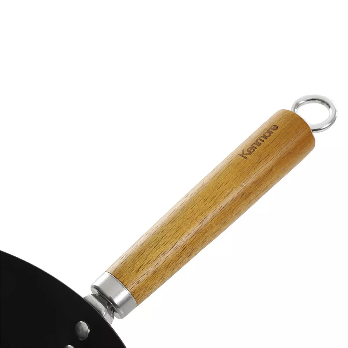 Kenmore Hammond 14 Inch Flat Bottom Carbon Steel Wok in Black with Wooden Handles