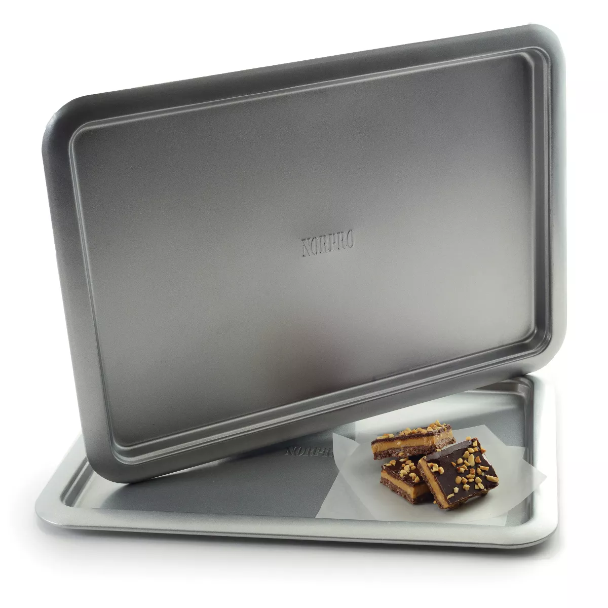 Norpro Non Stick 16.5 Inch Carbon Steel Rimmed Full Baking Cookie Sheet, Silver